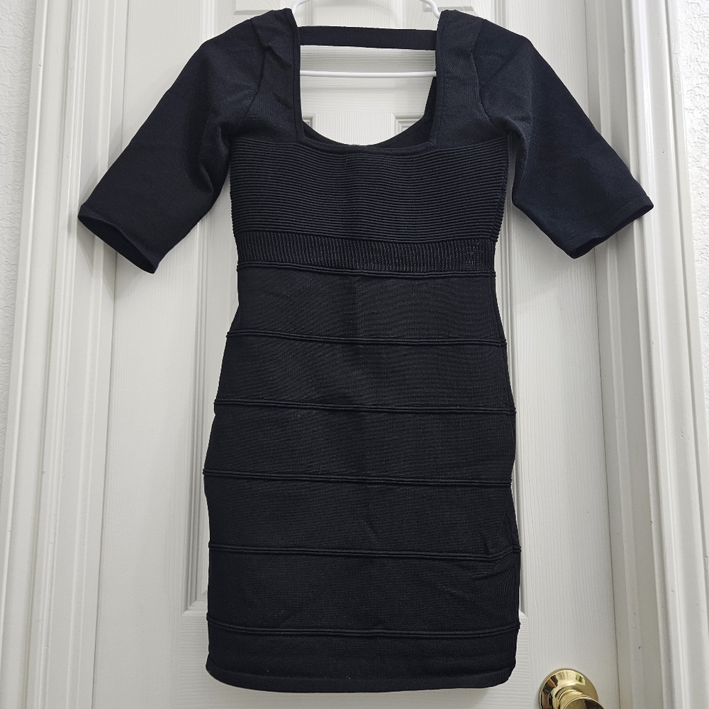 Womens Black Mini Bodycon Dress with keyhole back, US size 8